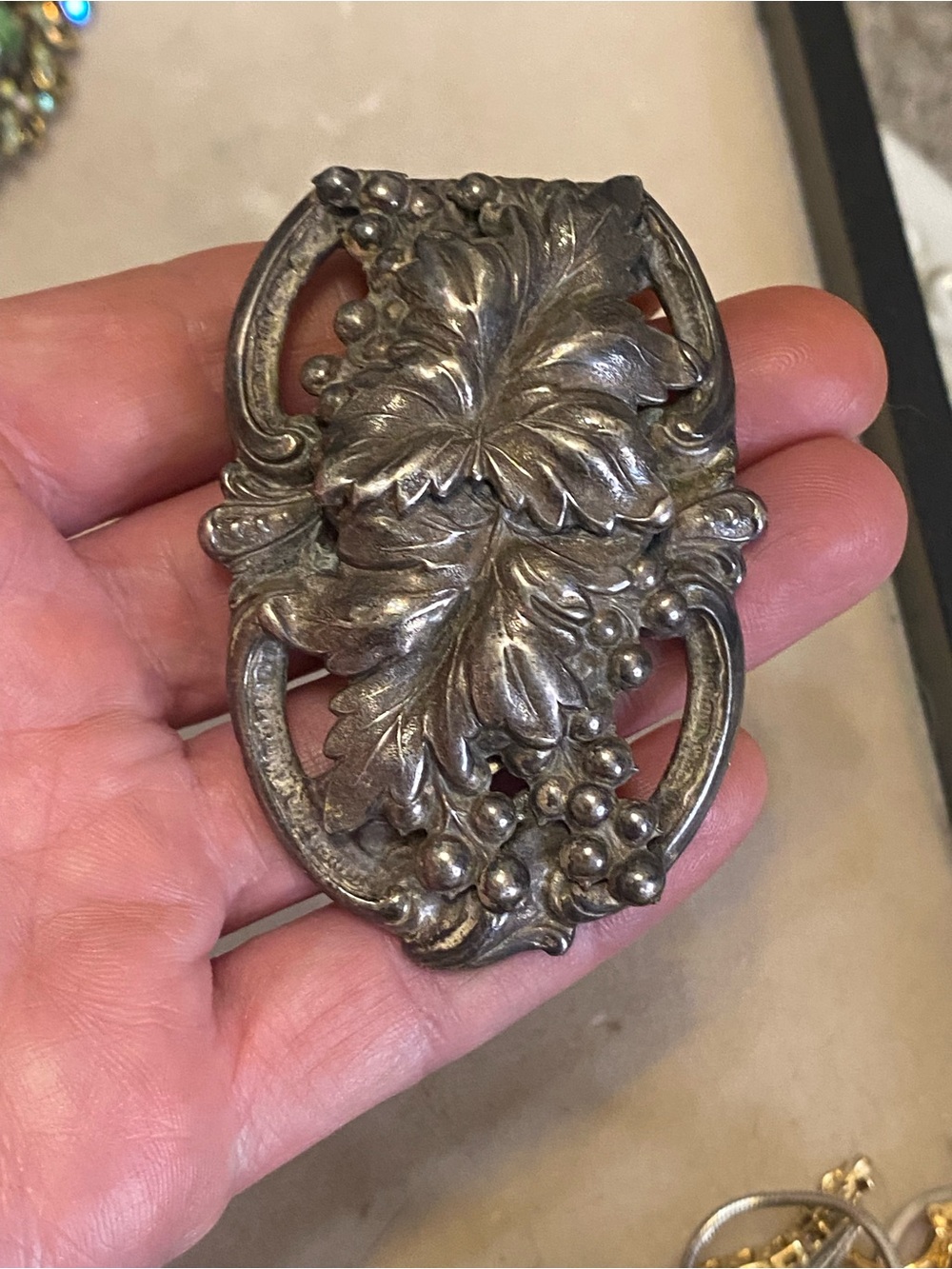 Vintage Art Nouveau Silver Tone Floral Dress Clip